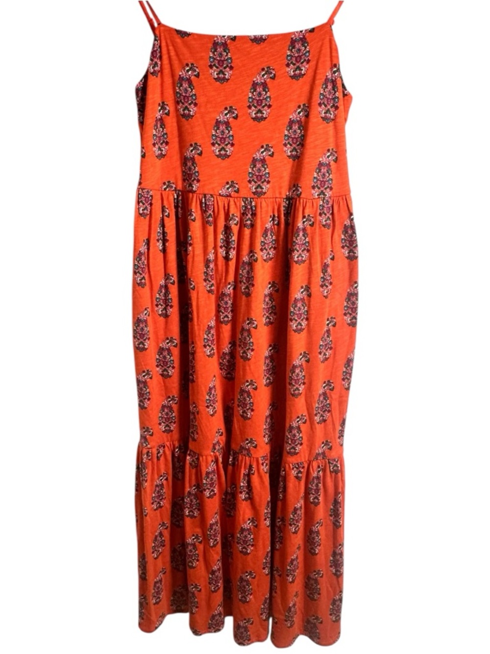 Boden Orange Paisley Print Maxi Dress Size 4 Spaghetti Strap Tiered Sundress - Picture 2 of 7